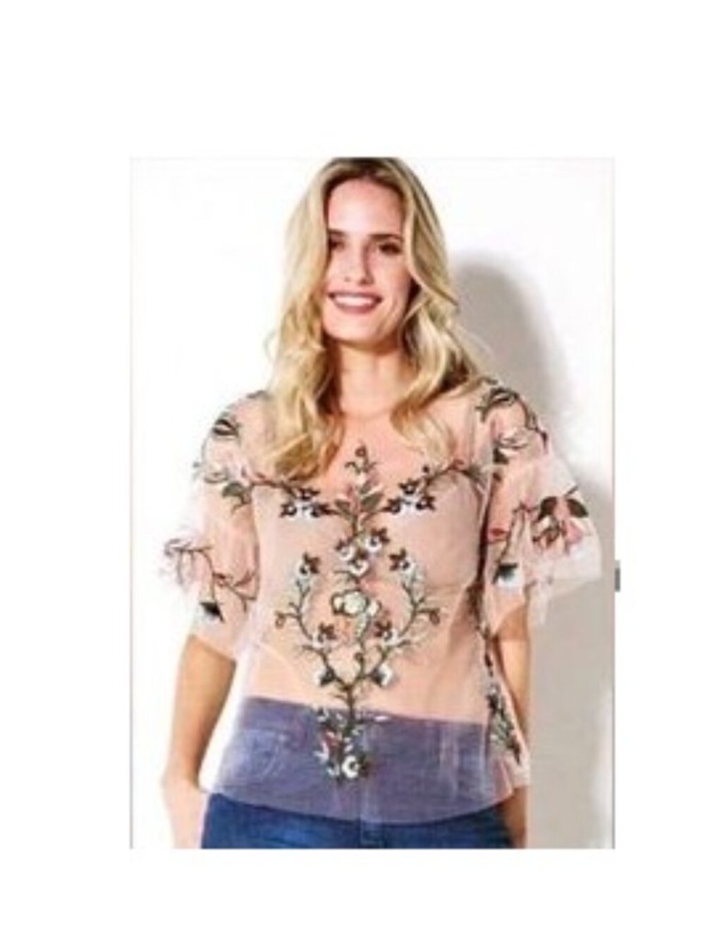 DISNEY Princess Aurora Sleeping Beauty Sheer Floral Embroidery Women Top XS - Picture 2 of 7